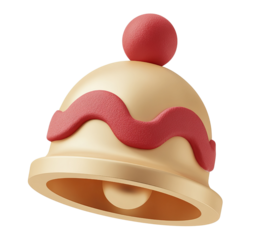 Gold Bell with Red Ribbon and Ball isolated on a transparent background
