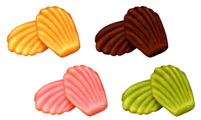 2個重ねた貝殻型のマドレーヌ  4フレーバー プレーン チョコレート 苺 ピスタチオ 抹茶