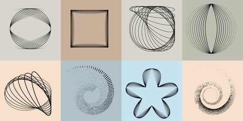 Lines and spirals in Circle Form .Rotate rounded shape Vector .Rotating dots form a circle .Rotating and linear design element . Various lines forming round shape . Abstract Geometric line art 