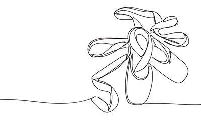 Elegant Continuous Line Art of Ballet Pointe Shoes with Ribbons