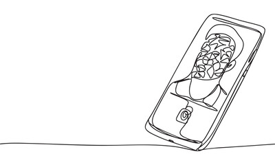 Continuous Line Drawing of a Smartphone Displaying an Abstract Face
