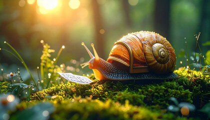 Snail Reading Music in a Magical Forest
