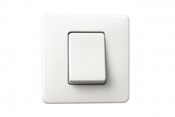 White light switch with toggle button, controlling power and electricity, isolated on transparent background