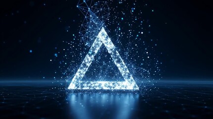 Digital Triangle: An abstract rendering of a glowing triangular form surrounded by a network of interconnected points, symbolizing connectivity and technological advancement. - Powered by Adobe