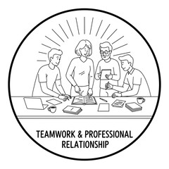 Teamwork & Professional Relationship concept in circular badge style