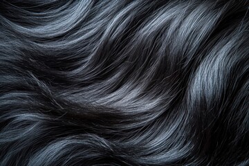 Naklejka premium Close-up of long, flowing shiny black hair with smooth texture and natural wave pattern