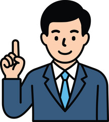 한 손을 들고 무언가를 설명하는 정장을 입은 남성의 상반신