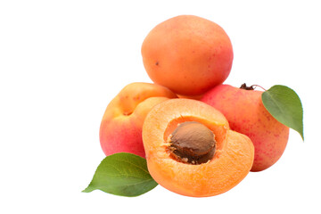 Fresh apricots with leaves isolated