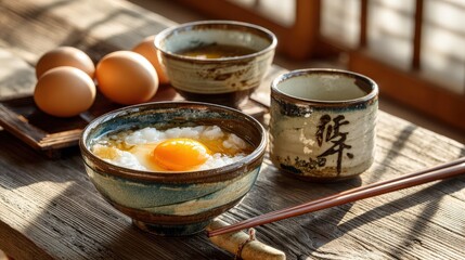 Tamago kake gohan, japanese breakfast with raw egg and rice