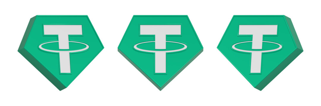Tether set coin icon logo cryptocurrency 3d rendering