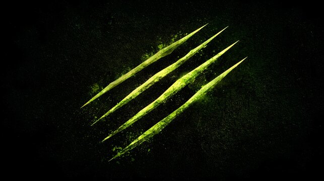 Glowing claw marks scar a dark surface with bright green energy.