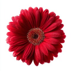 Gerbera flower head is depicted as an isolated image on a transparent background with a red bloom clipart
