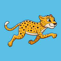 Cartoon cheetah running fast on a blue background