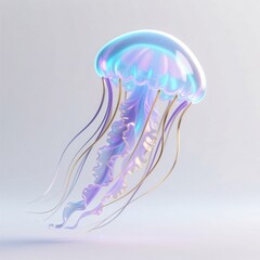 cute ethereal jellyfish, 3d render with iridescent glow, fantasy sea creature, isolated on white