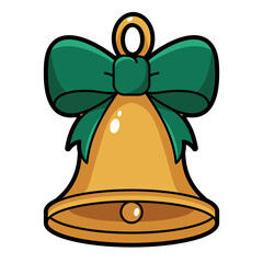 Gold Christmas Sleigh Bell with Green Ribbon Illustration