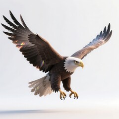 Obraz premium majestic bald eagle in flight, 3d render with glowing wings, isolated on white, powerful wildlife, freedom symbol illustration