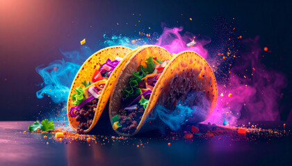 Delicious Tacos with Colorful Smoke