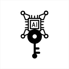 AI security icon. AI chip & protection key icon. Vector icon with editable stroke