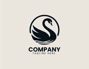 Dancing swan spreading wings beautifully in elegant vector logo design illustration