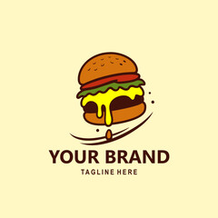 Modern burger logo design with melting cheese and clean typography. Suitable for restaurant, fast food, or cafe brand identity.