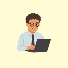 Illustration of a happy businessman counting money at a desk. Financial success, income management, and business profit concept in flat design style.