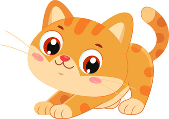 Playful Cute Orange Cat Cartoon Character Stretching – Vector Illustration Flat Design Isolated On Transparent Background