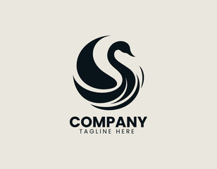 Crescent swan forming moon shape gracefully in elegant vector logo design illustration