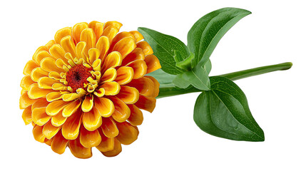 Zinnia's Delight: An exquisite Zinnia in vibrant orange radiates beauty, accompanied by a touch of fresh green foliage. A symbol of enduring affection and thoughts of absent friends