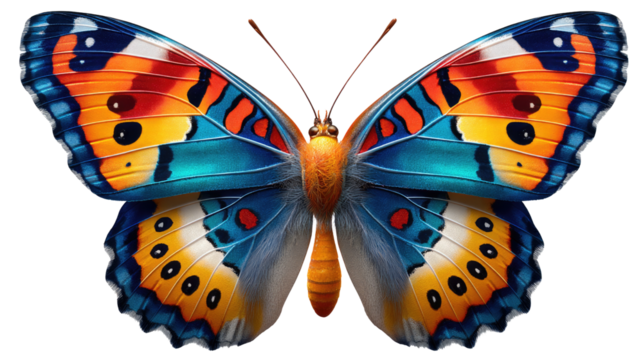 Vibrant Butterfly in Close-Up: A strikingly detailed capture of a radiant butterfly, displaying its intricate patterns and kaleidoscope of colors.