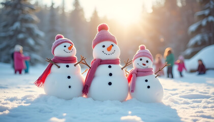 Obraz premium merry chritsmas snowman in ice mountain celebration