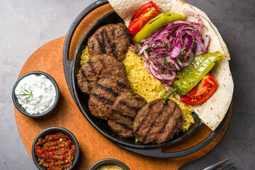 Turkish meatball traditional kofte. Spicy meatballs Kebab or Kebap