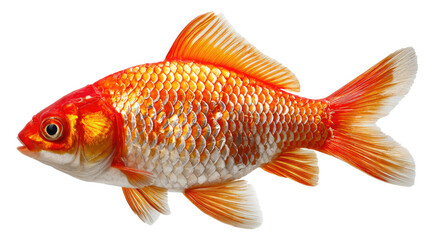 Fototapeta premium Golden Grace: A close-up shot of a goldfish, its scales shimmering with iridescence, glides elegantly.