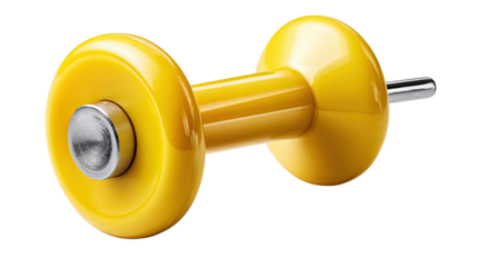 Dumbbell Exercise Equipment: A striking, isolated studio shot of a vibrant, yellow dumbbell, symbolizing strength and fitness.