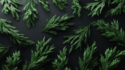 Fototapeta premium A festive New Year design featuring fir tree branches set against a green backdrop, suitable for both digital and printed media