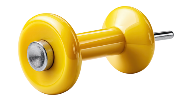 Dumbbell Exercise Equipment: A striking, isolated studio shot of a vibrant, yellow dumbbell, symbolizing strength and fitness.