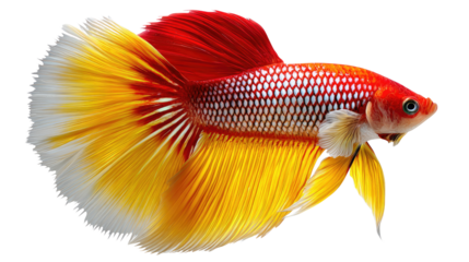 Radiant Siamese Fighting Fish: A vibrant Siamese fighting fish, with its majestic fins in red and gold hues, glides gracefully through the aquatic realm.