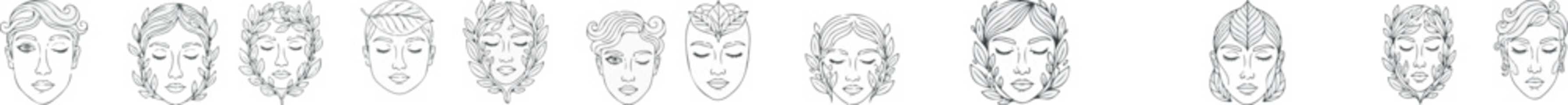 Abstract social network or population data of diverse people faces vector graphic.