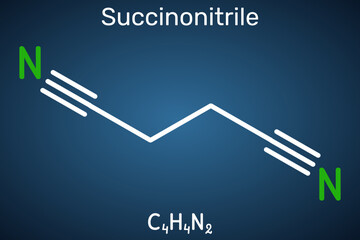 Succinonitrile molecule. Plastic crystal electrolyte for solid-state Li-ion batteries, phase-change thermal storage PCM, polymer composites for higher ionic conductivity. Vector illustration
