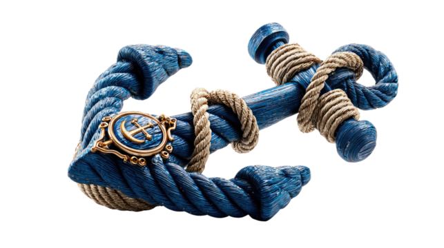 Nautical Anchor: A close-up shot of a intricately designed anchor, a symbol of stability and hope. The anchor features detailed rope work and an emblem.