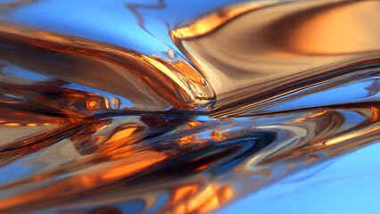 Abstract metallic sculpture with blue and orange reflections