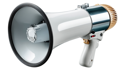 Megaphone's Bold Voice: A close-up studio shot highlights a pristine megaphone, its design symbolizing power and the art of amplifying a message.