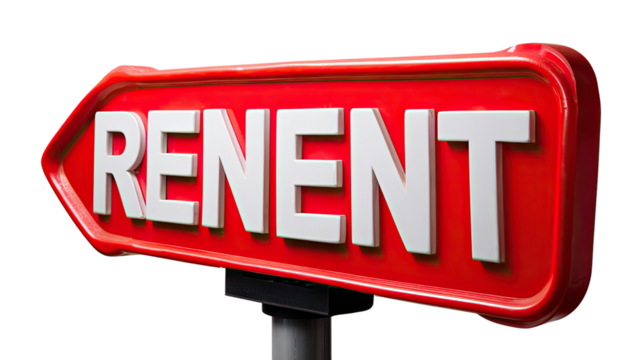 Rental Sign: An eye-catching rental sign guides the way, signifying an available property for lease, pointing toward opportunity.