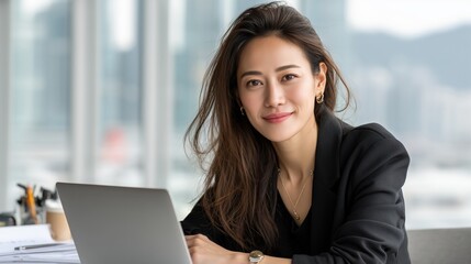 Professional asian businesswoman smiling in modern office