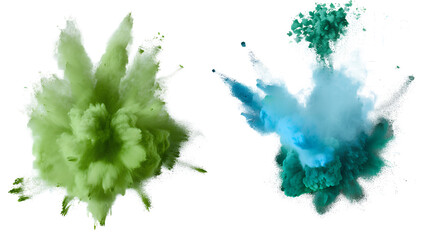  set of green and blue powder explosion, png transparent background