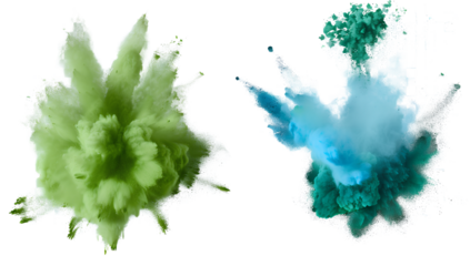  set of green and blue powder explosion, png transparent background