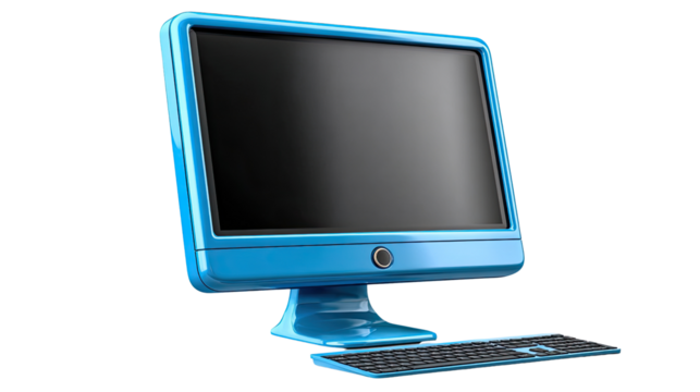 Modern Computing Marvel: A sleek, light blue desktop computer, with a stylish monitor, and a detached keyboard, set against a clean backdrop, showcasing the beauty of technological innovation.