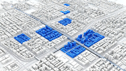 Fototapeta premium Futuristic Blue Wireframe Digital Cityscape