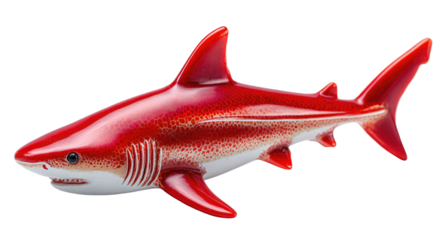 Vivid Red Shark: A striking image of a stylized red shark, highlighting its powerful form and streamlined design in a vibrant and dynamic pose.