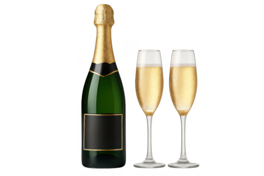 Champagne bottle with two sparkling wine glasses