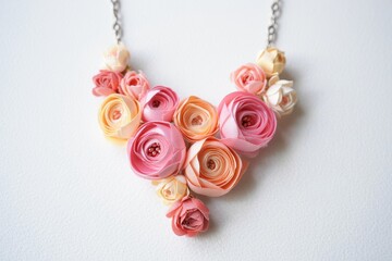 Elegant Floral Necklace Adorned with Handcrafted Paper Roses in Soft Pastel Shades for a Unique Fashion Statement